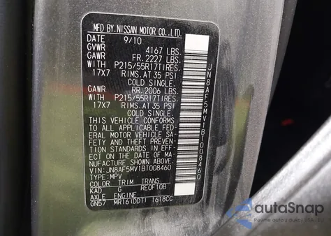 2011 Nissan Juke Sv from USA, damaged, VIN JN8AF5MV1BT008460